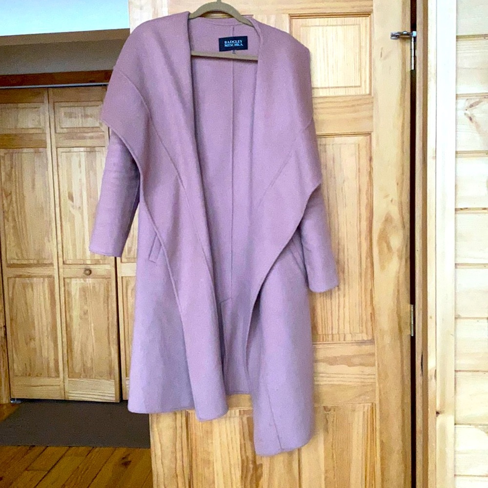 Badgley Mischka dusty rose draped coat